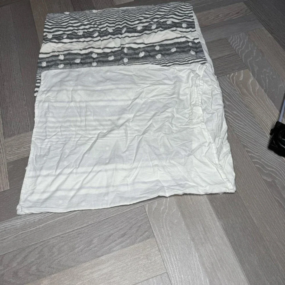 Set of 2 Striped Tufted Pom Pom Pillow Shams‎ Charcoal White Boho Farmhouse